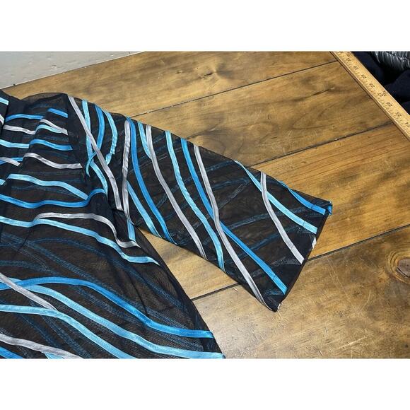 Damee Inc Womens Jacket Sz XL Mesh Sheer Button Up Art To Wear Black Blue - Picture 6 of 9